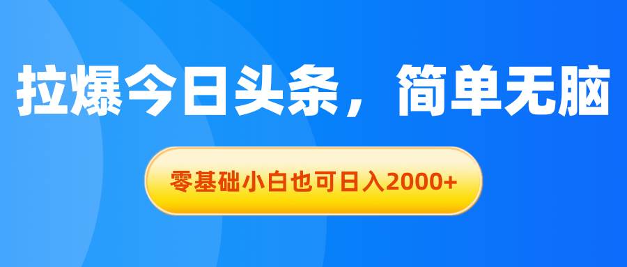 拉爆今日头条，简单无脑，零基础小白也可日入2000+-副业大全