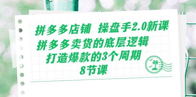 拼多多店铺 操盘手2.0新课，拼多多卖货的底层逻辑，打造爆款的3个周期-8节-副业大全