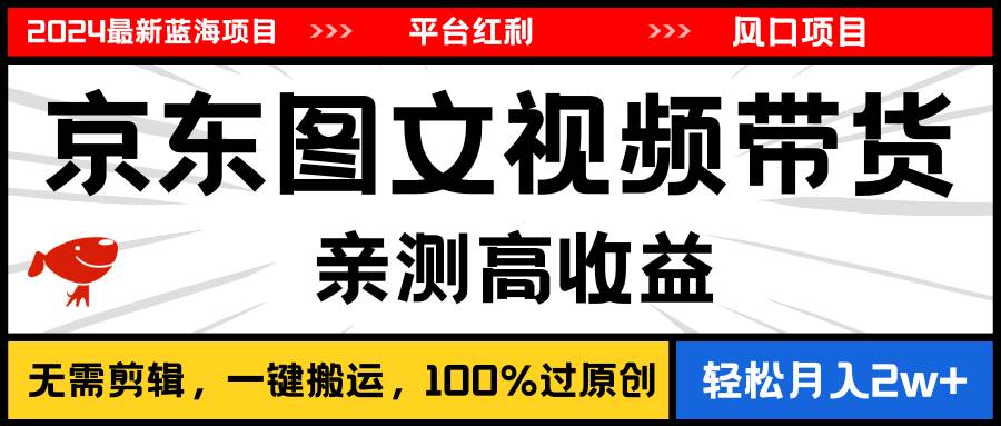 2024最新蓝海项目，逛逛京东图文视频带货，无需剪辑，月入20000+-副业大全