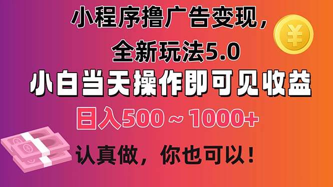 小程序撸广告变现，全新玩法5.0，小白当天操作即可上手，日收益 500~1000+-副业大全