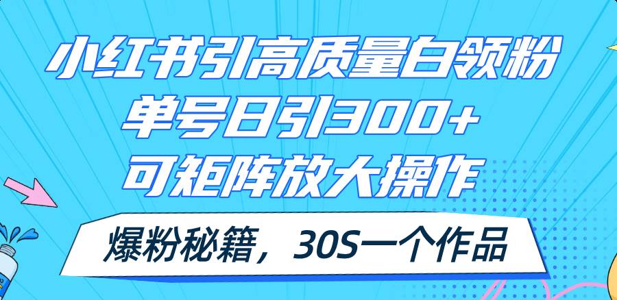 小红书引高质量白领粉，单号日引300+，可放大操作，爆粉秘籍！30s一个作品-副业大全