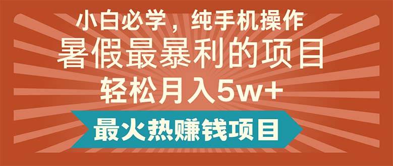 小白必学，纯手机操作，暑假最暴利的项目轻松月入5w+最火热赚钱项目-副业大全
