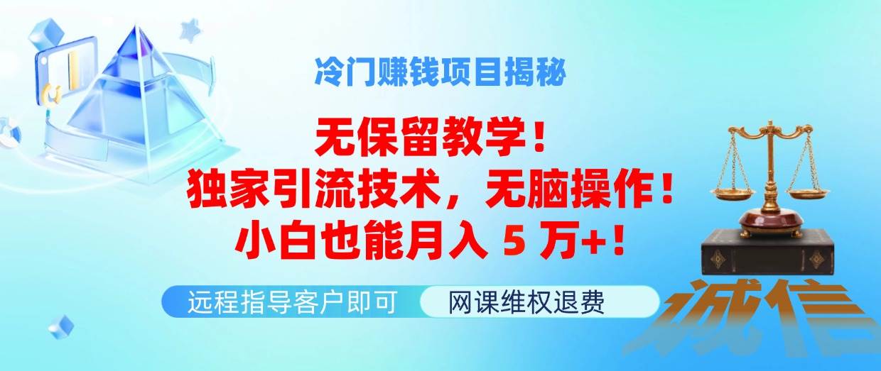 冷门赚钱项目无保留教学！独家引流技术，无脑操作！小白也能月入5万+！-副业大全