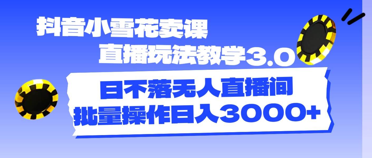 抖音小雪花卖课直播玩法教学3.0，日不落无人直播间，批量操作日入3000+-副业大全