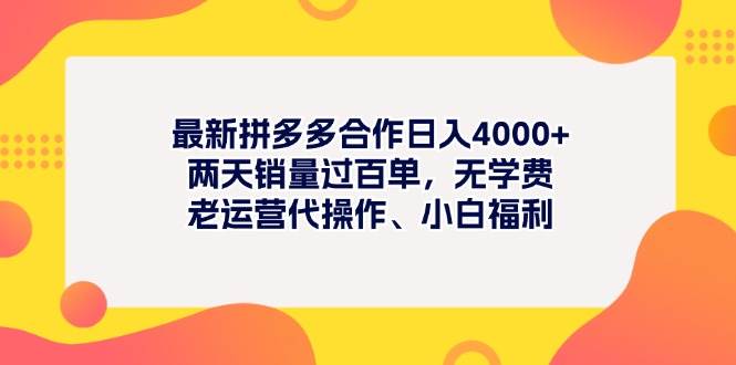 最新拼多多项目日入4000+两天销量过百单，无学费、老运营代操作、小白福利-副业大全