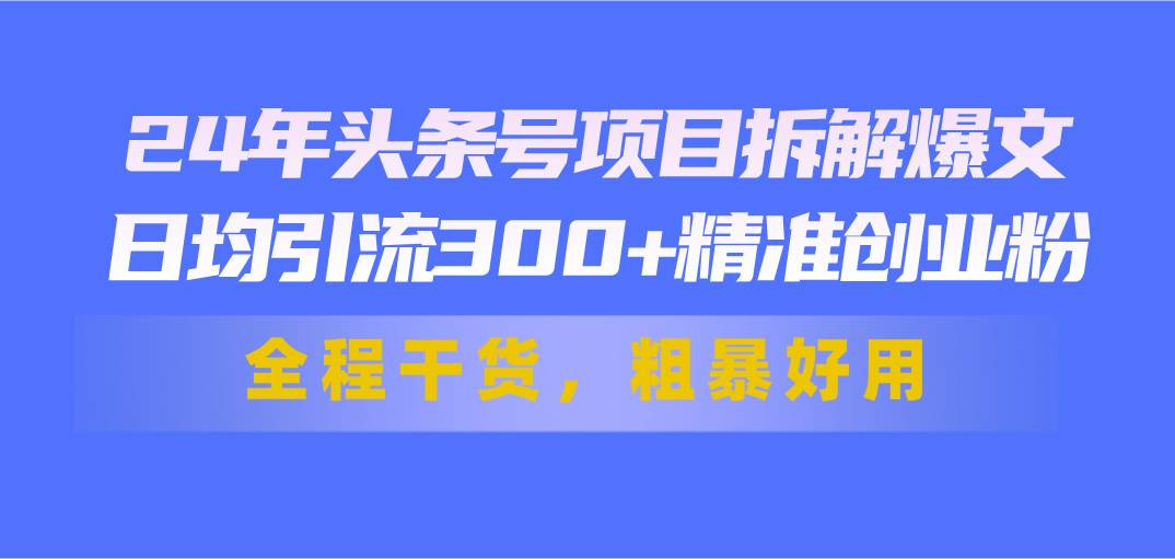 24年头条号项目拆解爆文，日均引流300+精准创业粉，全程干货，粗暴好用-副业大全