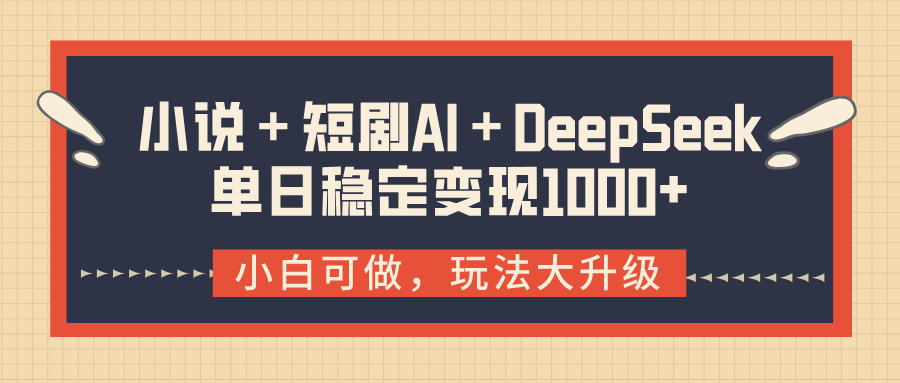 小说＋短剧AI＋DeepSeek结合变现，单日稳定变现1000+-副业大全