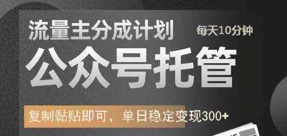 公众号托管计划-流量主分成计划，每天只需发布文章，单日稳定变现300+-副业大全