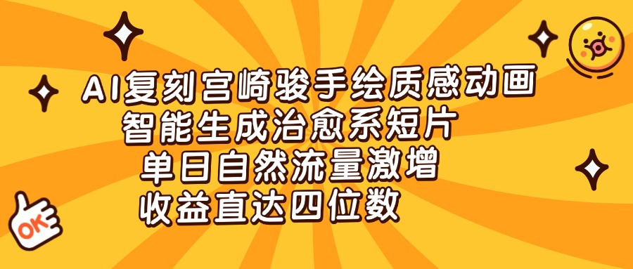 AI复刻宫崎骏手绘质感动画，智能生成治愈系短片，单日自然流量激增，收益直达四位数-副业大全