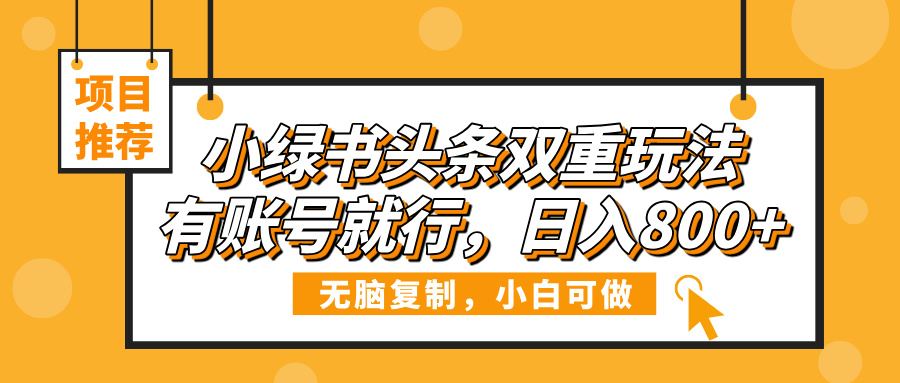 小绿书头条双重玩法，有账号就行，日入800+-副业大全