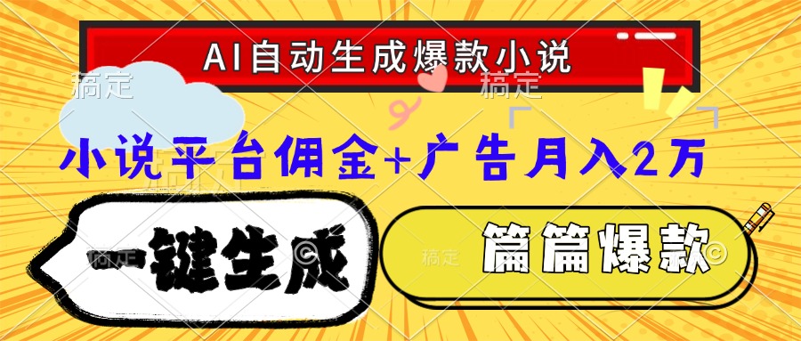 Ai自动生成网文爆款小说，一件生成小说大纲、故事情节，每篇都是爆款，小说平台佣金加广告月入2万-副业大全